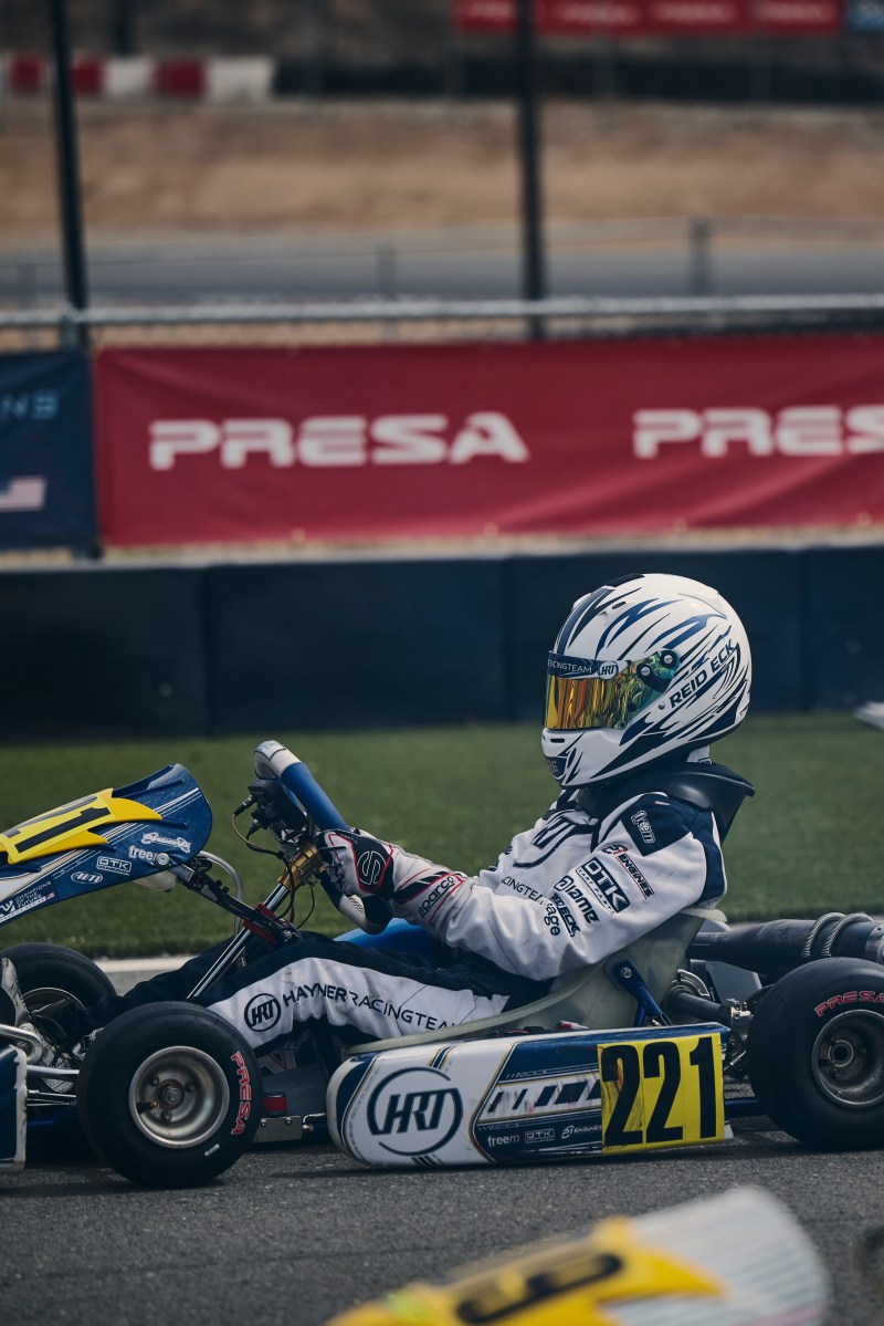 Reid Eck in kart #221 on the grid at K1 Circuit