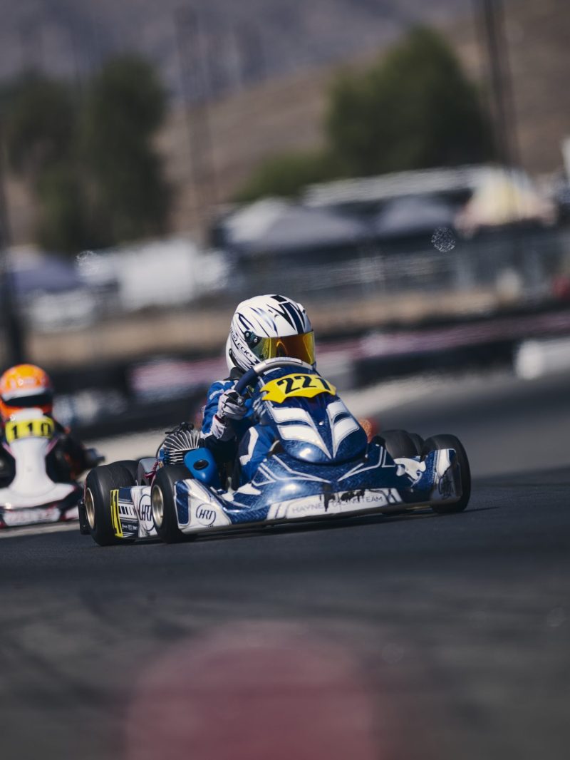 Reid Eck kart #221 head-on at K1 Circuit Winchester